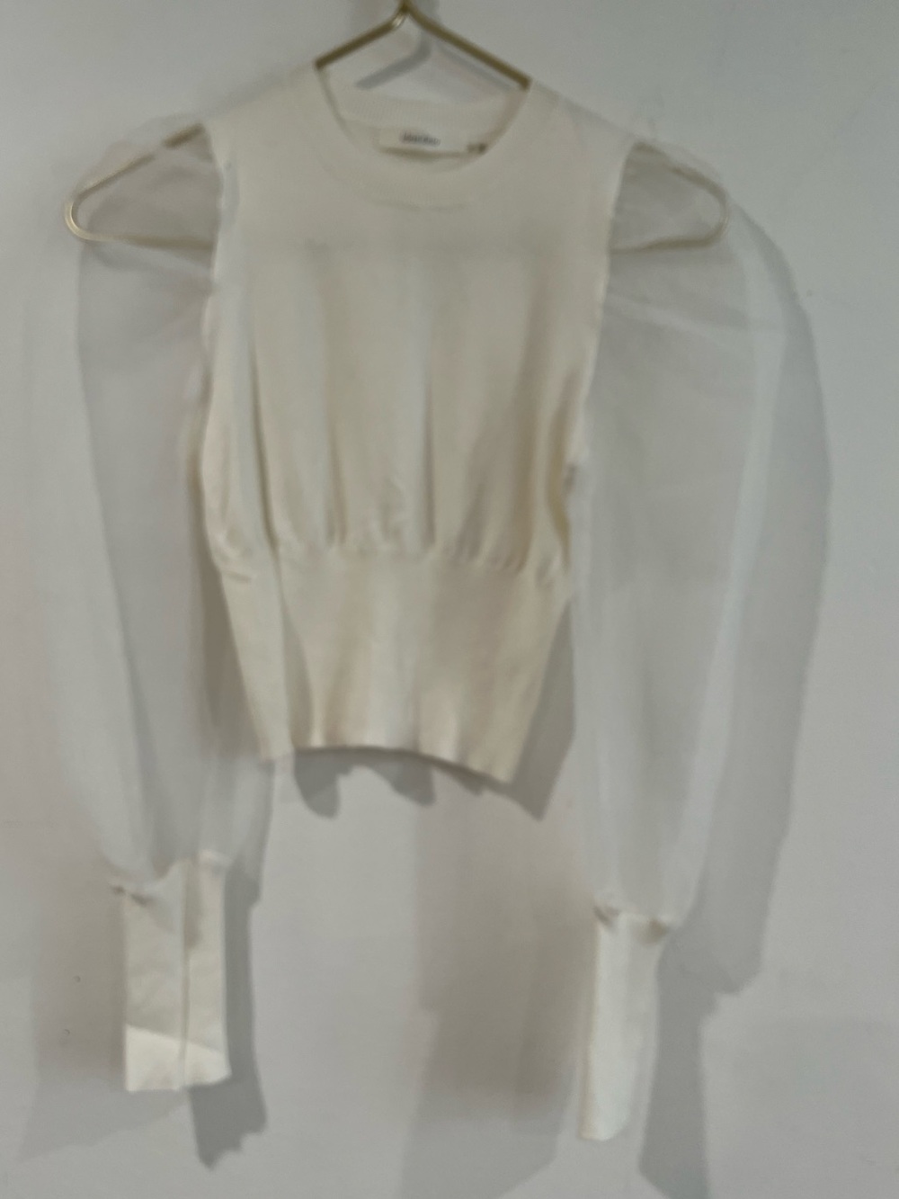 Idem ditto Sheer Puff-Sleeve Cream transparent Top S